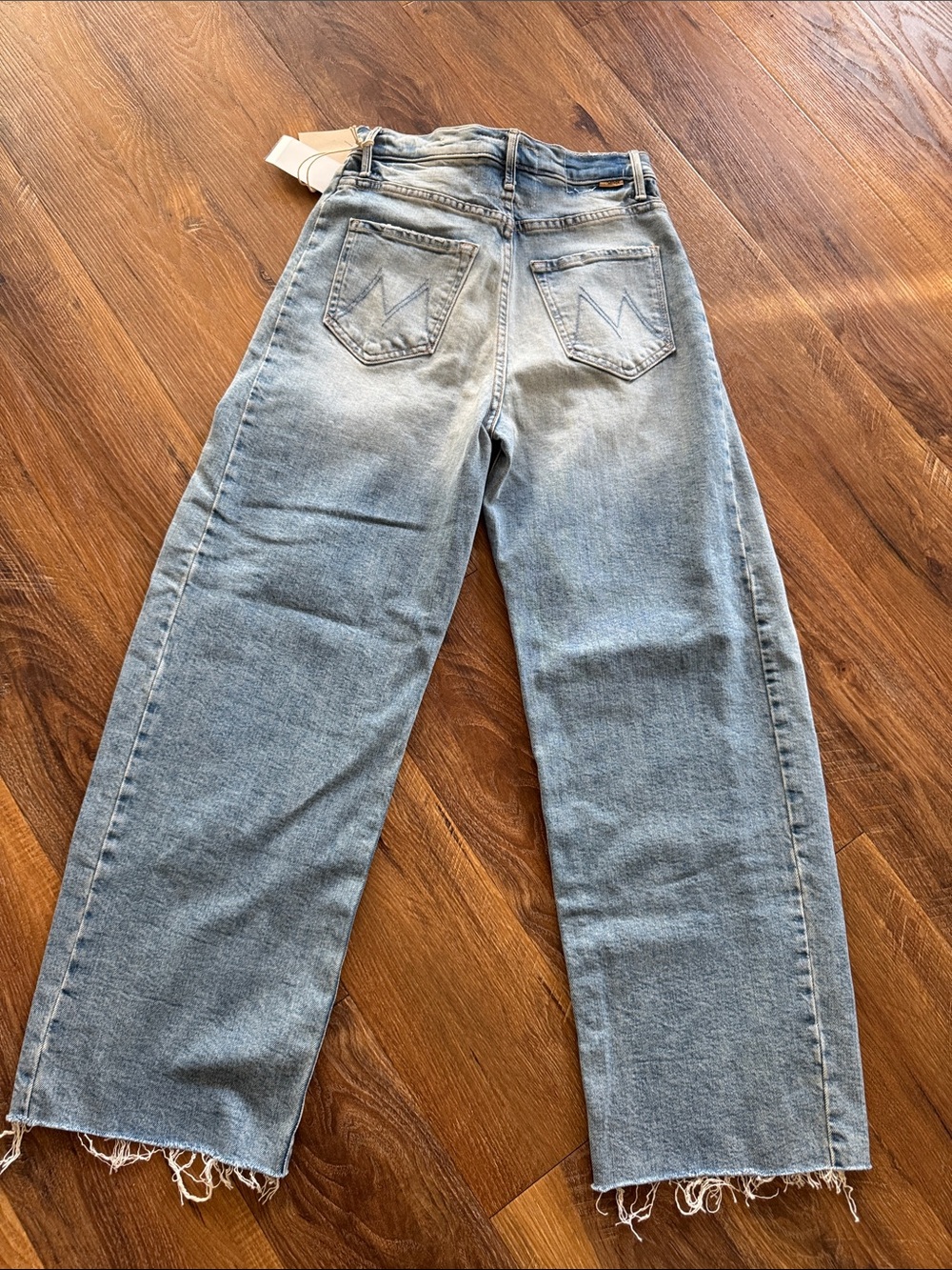 MOTHER Light Blue Wide-Leg Frayed Hem Jeans